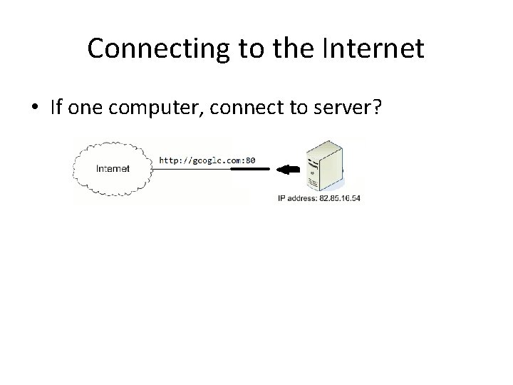 Connecting to the Internet • If one computer, connect to server? 