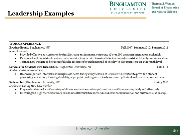 Leadership Examples Binghamton University 40 