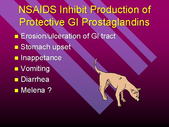 NSAIDS Inhibit Production of Protective GI Prostaglandins Erosion/ulceration of GI tract n Stomach upset