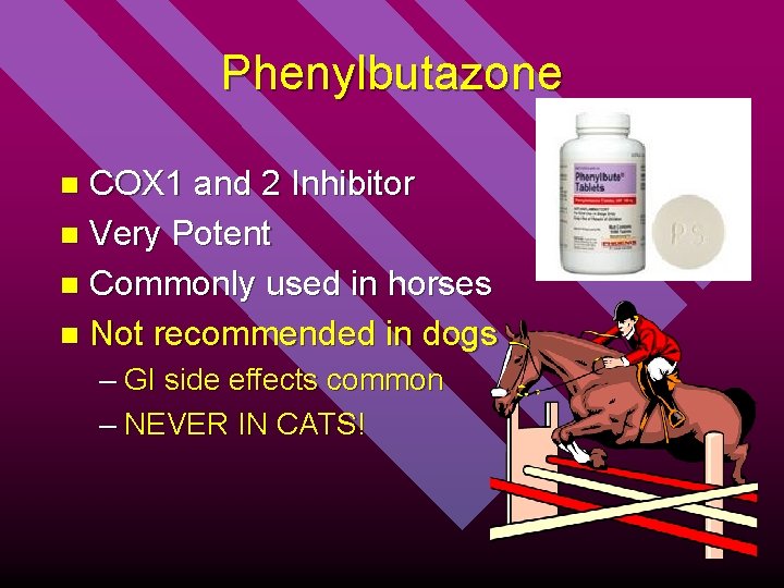 Phenylbutazone COX 1 and 2 Inhibitor n Very Potent n Commonly used in horses