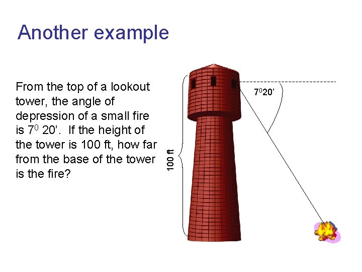 Another example 7020’ 100 ft From the top of a lookout tower, the angle