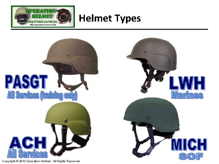 Helmet Types Copyright © 2012 Operation Helmet. All Rights Reserved. 