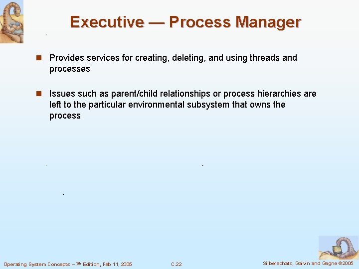 Executive — Process Manager n Provides services for creating, deleting, and using threads and