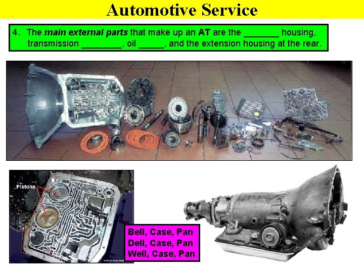 Automotive Service 4. The main external parts that make up an AT are the