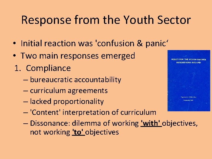 Response from the Youth Sector • Initial reaction was 'confusion & panic‘ • Two