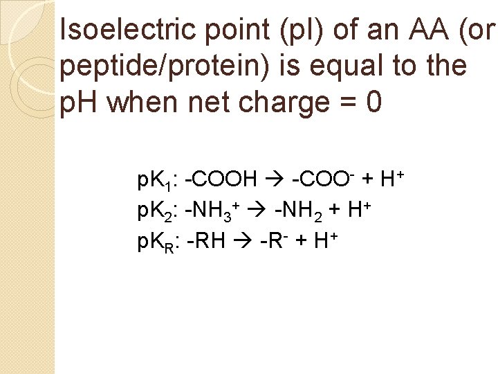 Isoelectric point (p. I) of an AA (or peptide/protein) is equal to the p.