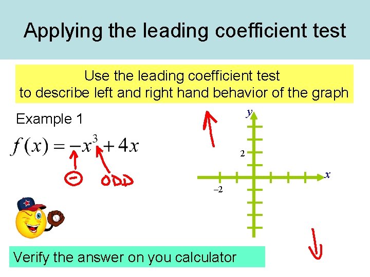 Applying the leading coefficient test Use the leading coefficient test to describe left and