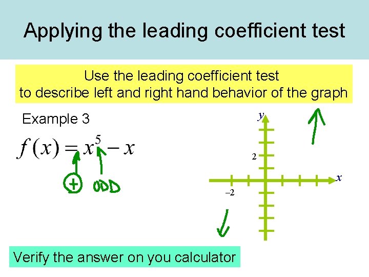 Applying the leading coefficient test Use the leading coefficient test to describe left and