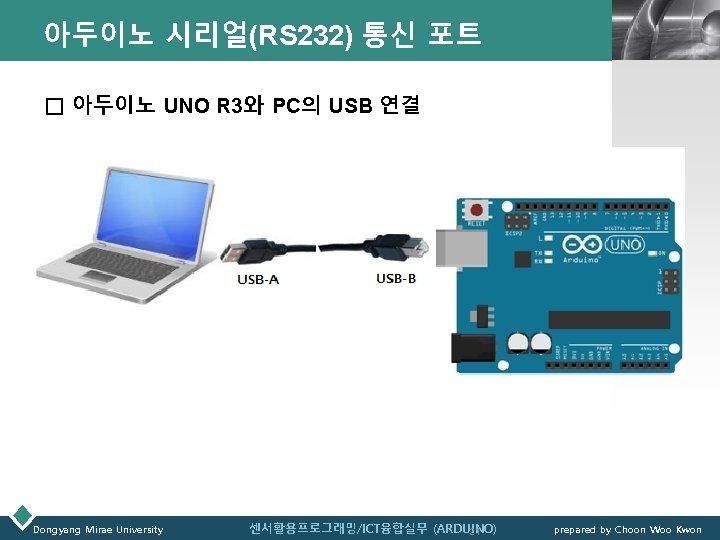 아두이노 시리얼(RS 232) 통신 포트 LOGO □ 아두이노 UNO R 3와 PC의 USB 연결