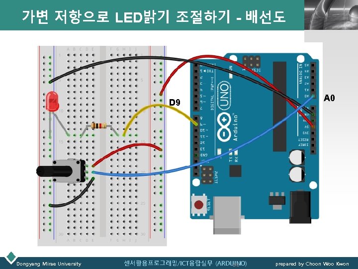 가변 저항으로 LED밝기 조절하기 - 배선도 D 9 Dongyang Mirae University 센서활용프로그래밍/ICT융합실무 (ARDUINO) 36