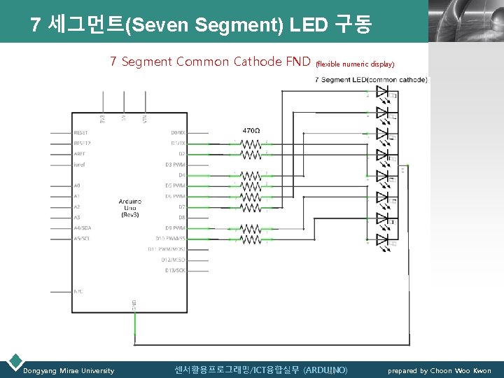 7 세그먼트(Seven Segment) LED 구동 7 Segment Common Cathode FND Dongyang Mirae University LOGO