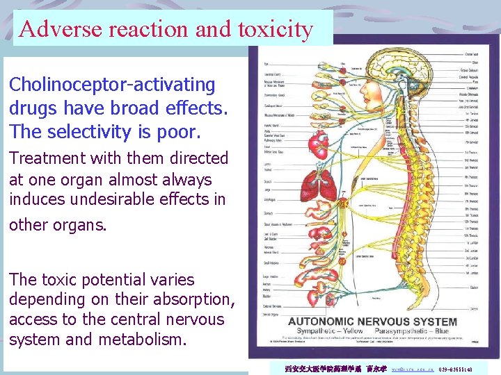 Adverse reaction and toxicity Cholinoceptor-activating drugs have broad effects. The selectivity is poor. Treatment