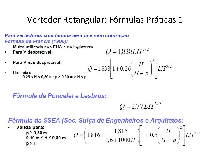 Vertedor Retangular: Fórmulas Práticas 1 