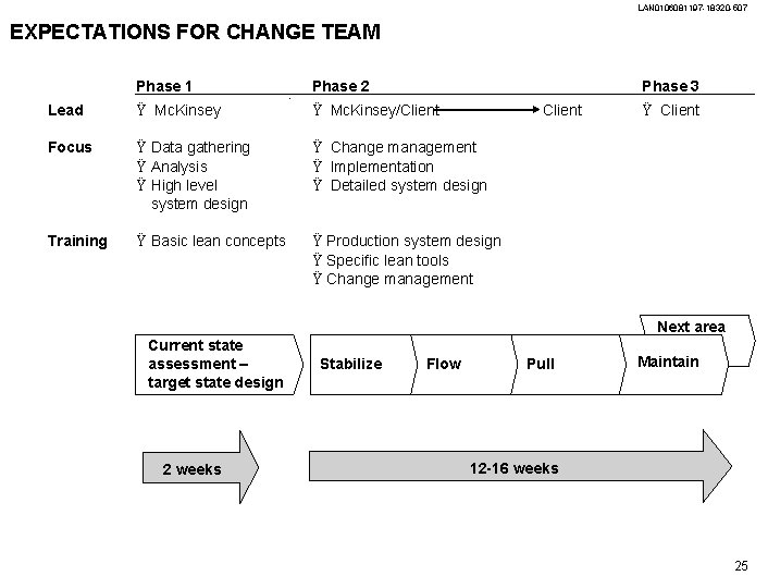 LAN 0106081197 -18320 -507 EXPECTATIONS FOR CHANGE TEAM Lead Focus Training Phase 1 Phase