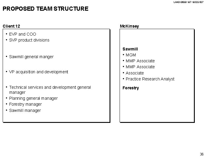 LAN 0106081197 -18320 -507 PROPOSED TEAM STRUCTURE Client 12 Mc. Kinsey • EVP and