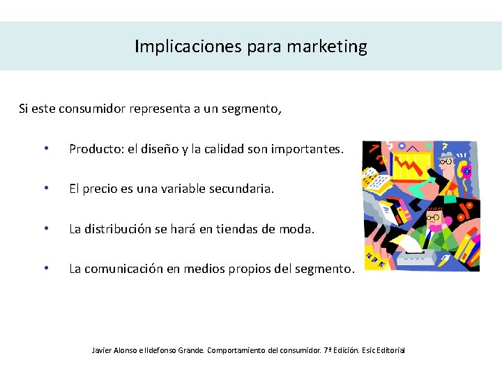 Implicaciones para marketing Si este consumidor representa a un segmento, • Producto: el diseño