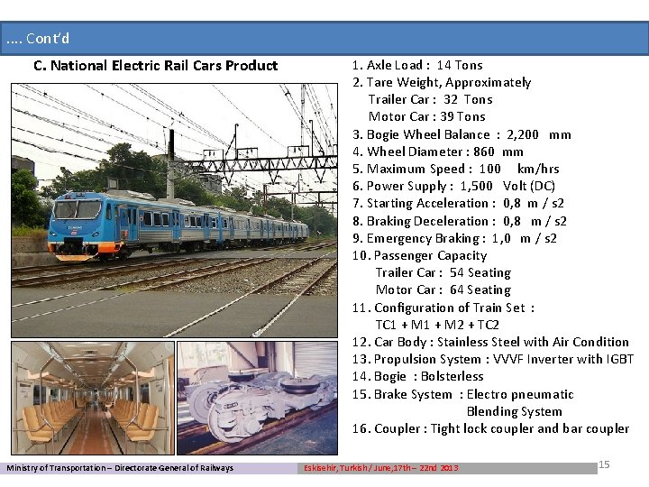 . . Cont’d C. National Electric Rail Cars Product Ministry of Transportation – Directorate