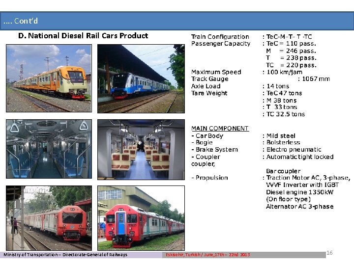 . . Cont’d D. National Diesel Rail Cars Product Ministry of Transportation – Directorate