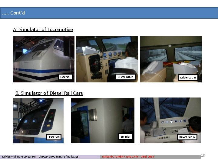 . . . Cont’d A. Simulator of Locomotive Exterior Driver Cabin B. Simulator of