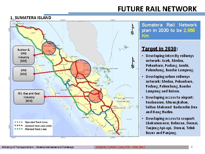 FUTURE RAIL NETWORK 1. SUMATERA ISLAND Sumatera Rail Network plan in 2030 to be