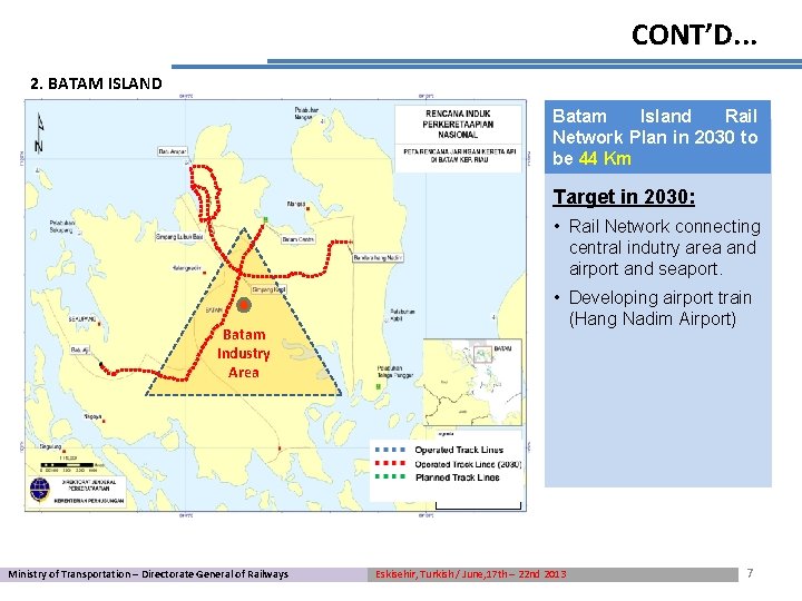 CONT’D. . . 2. BATAM ISLAND Batam Island Rail Network Plan in 2030 to