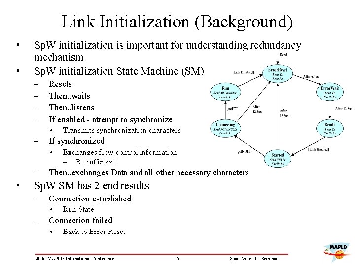 Link Initialization (Background) • • Sp. W initialization is important for understanding redundancy mechanism