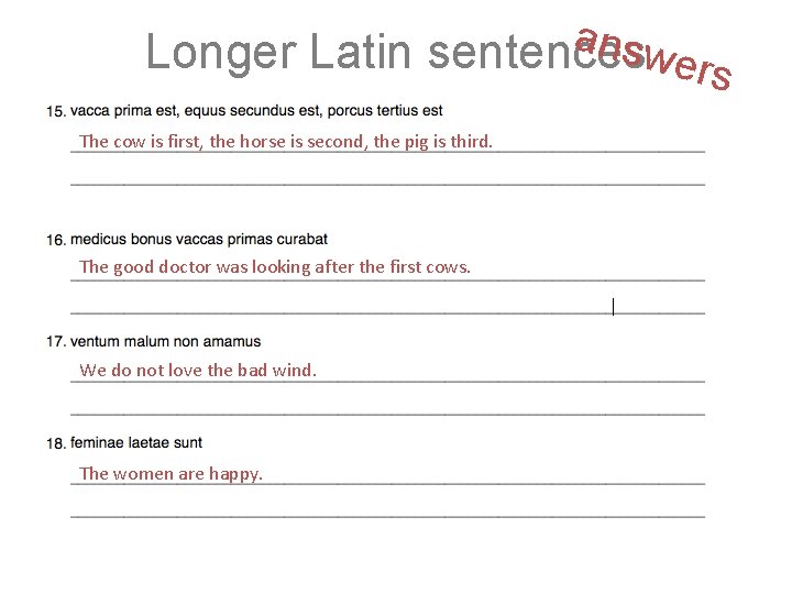 a nswe Longer Latin sentences rs The cow is first, the horse is second, a nswe Longer Latin sentences rs The cow is first, the horse is second,