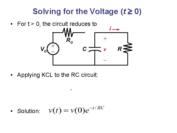 Solving for the Voltage (t 0) • For t > 0, the circuit reduces