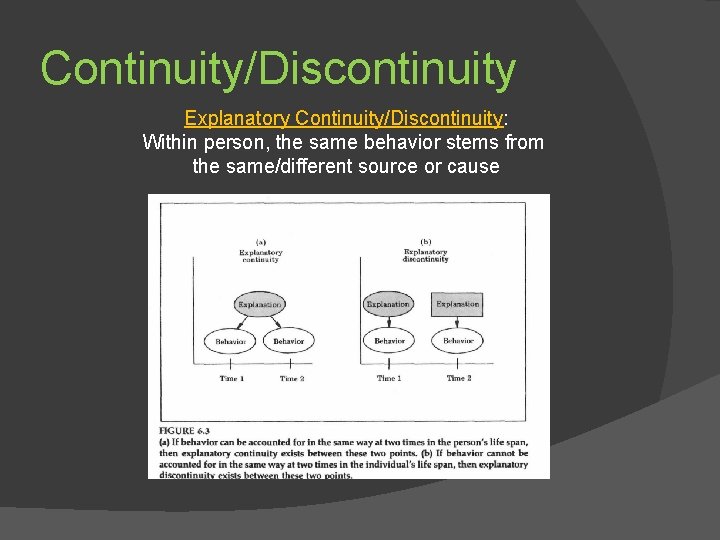 Continuity/Discontinuity Explanatory Continuity/Discontinuity: Within person, the same behavior stems from the same/different source or