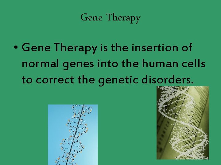 Gene Therapy • Gene Therapy is the insertion of normal genes into the human