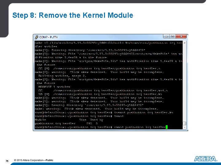 Step 8: Remove the Kernel Module 76 Step 8: Remove the Kernel Module 76
