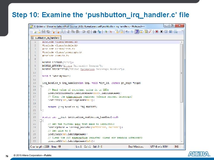 Step 10: Examine the ‘pushbutton_irq_handler. c’ file 78 Step 10: Examine the ‘pushbutton_irq_handler. c’ file 78