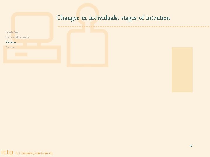 Changes in individuals; stages of intention Introduction Our research in context Outcomes Discussion 10