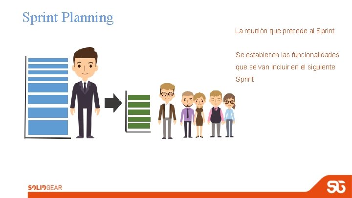 Sprint Planning La reunión que precede al Sprint Se establecen las funcionalidades que se Sprint Planning La reunión que precede al Sprint Se establecen las funcionalidades que se