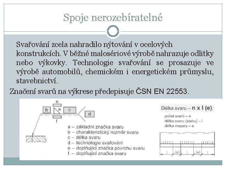 Spoje nerozebíratelné Svařování zcela nahradilo nýtování v ocelových konstrukcích. V běžné malosériové výrobě nahrazuje