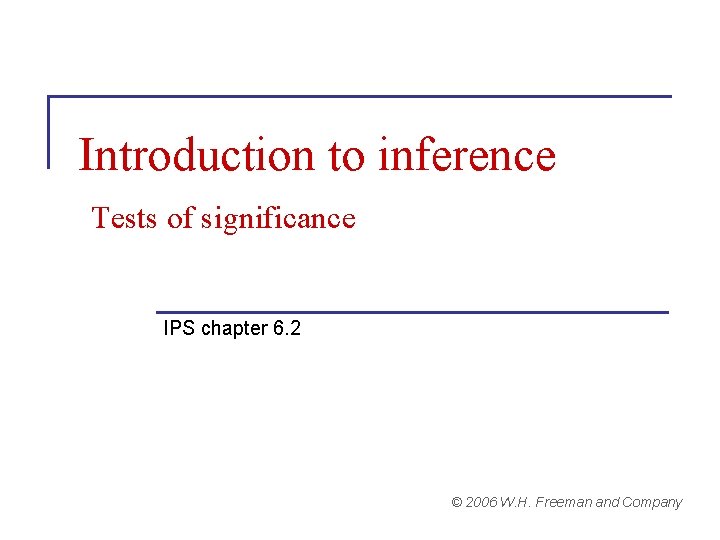 Introduction to inference Tests of significance IPS chapter 6. 2 © 2006 W. H.