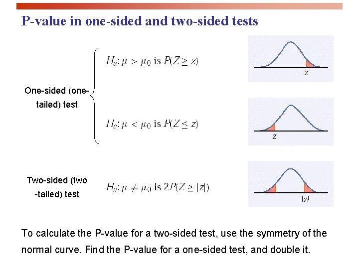 P-value in one-sided and two-sided tests One-sided (onetailed) test Two-sided (two -tailed) test To