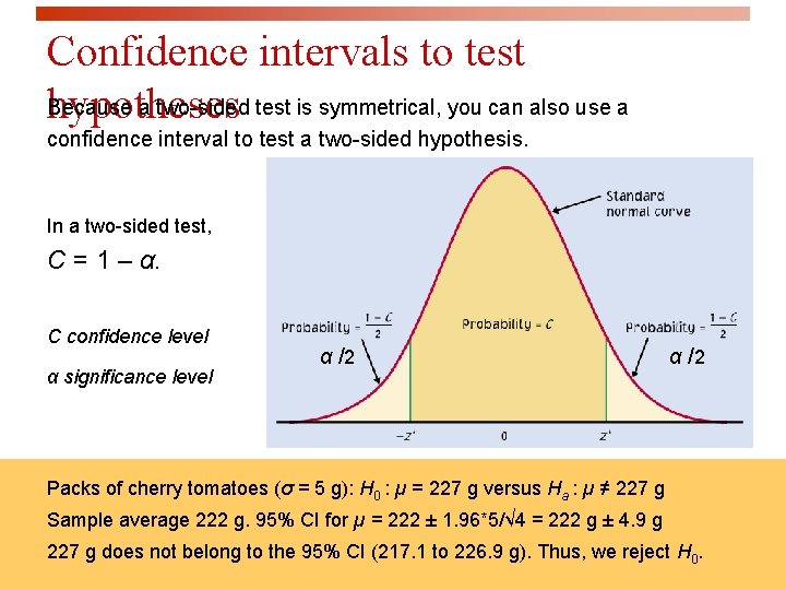 Confidence intervals to test Because a two-sided test is symmetrical, you can also use