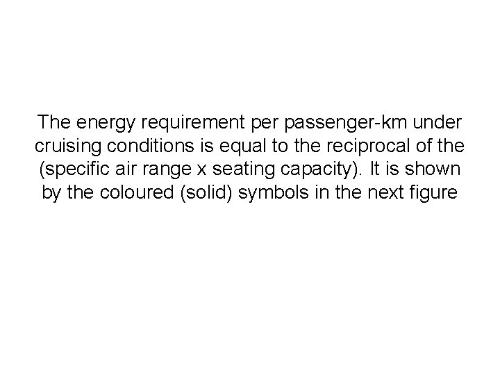 The energy requirement per passenger-km under cruising conditions is equal to the reciprocal of