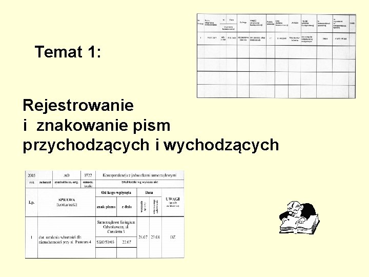Temat 1: Rejestrowanie i znakowanie pism przychodzących i wychodzących Temat 1: Rejestrowanie i znakowanie pism przychodzących i wychodzących