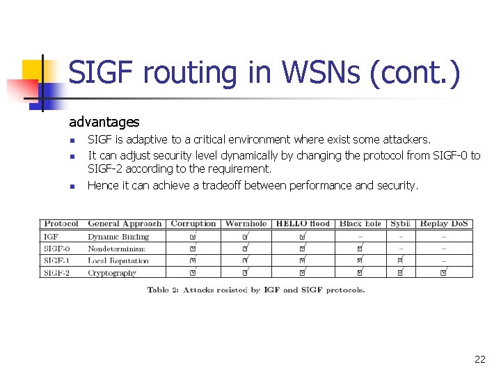 SIGF routing in WSNs (cont. ) advantages n n n SIGF is adaptive to