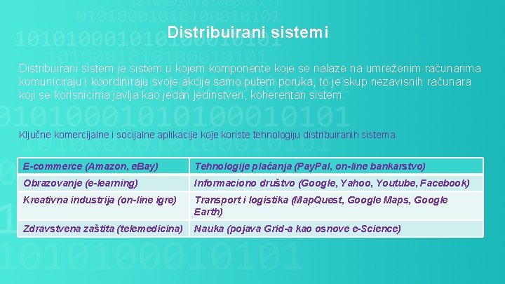 Distribuirani sistemi Distribuirani sistem je sistem u kojem komponente koje se nalaze na umreženim