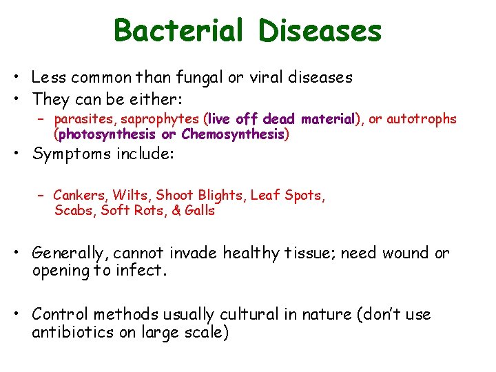 Bacterial Diseases • Less common than fungal or viral diseases • They can be Bacterial Diseases • Less common than fungal or viral diseases • They can be