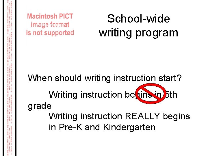 School-wide Writing Program School-wide writing program When should writing instruction start? Writing instruction begins School-wide Writing Program School-wide writing program When should writing instruction start? Writing instruction begins