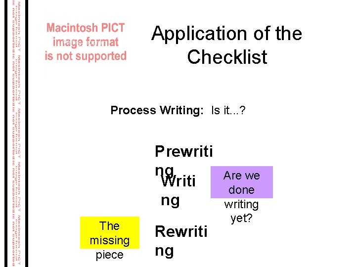 Application of the Checklist School-wide Writing Program Process Writing: Is it. . . ? Application of the Checklist School-wide Writing Program Process Writing: Is it. . . ?