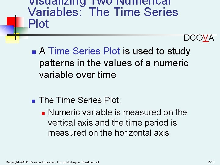 Visualizing Two Numerical Variables: The Time Series Plot DCOVA n n A Time Series