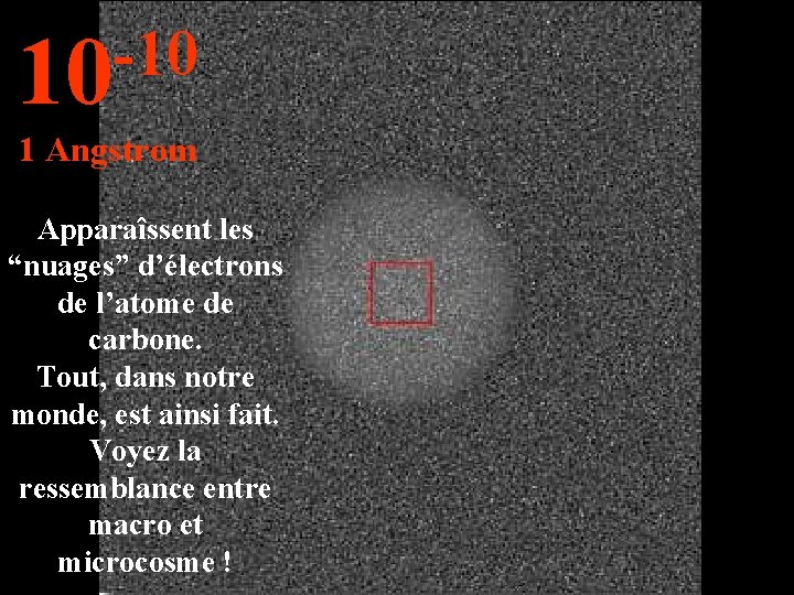 -10 10 1 Angstrom Apparaîssent les “nuages” d’électrons de l’atome de carbone. Tout, dans