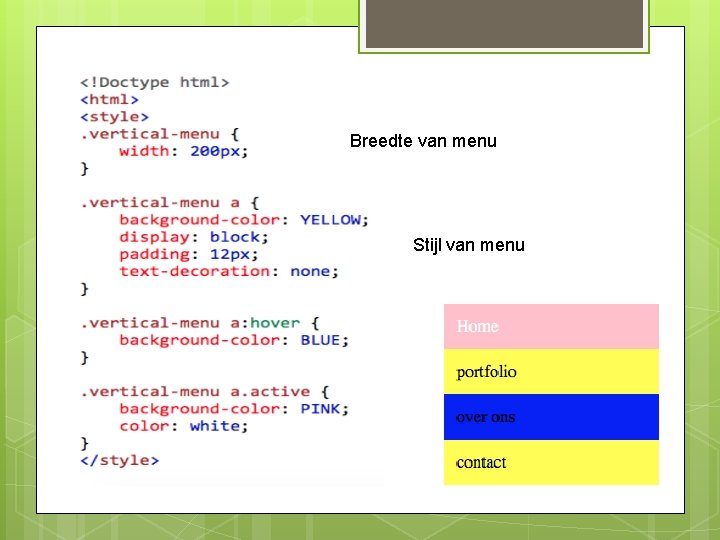 Breedte van menu Stijl van menu 