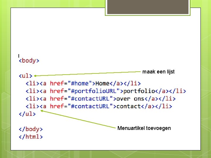 maak een lijst Menuartikel toevoegen 