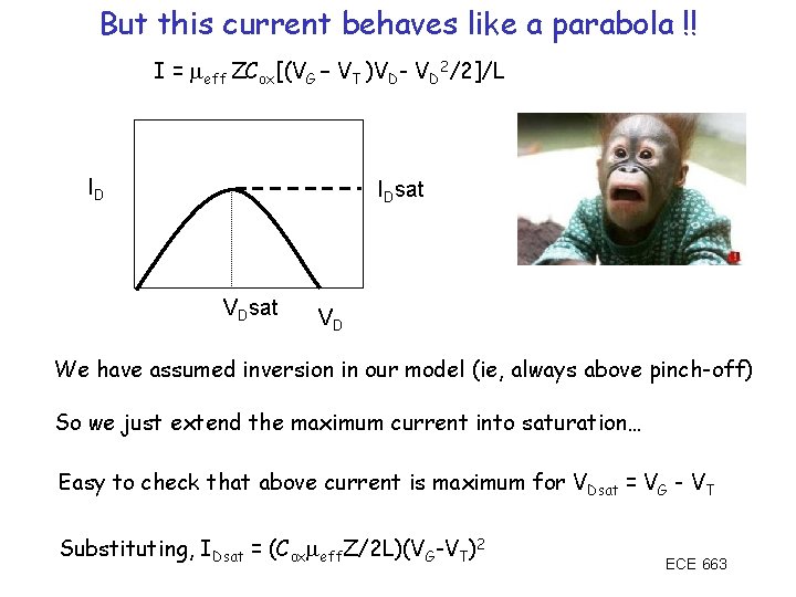 But this current behaves like a parabola !! I = meff ZCox[(VG – VT